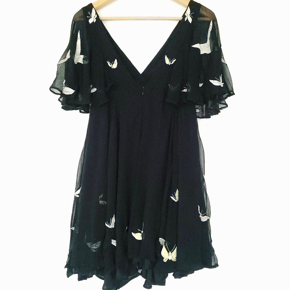 RARE Kate Moss for Topshop Chiffon Embroidered Butterfly Dress in Black Sz 2 - Picture 4 of 10